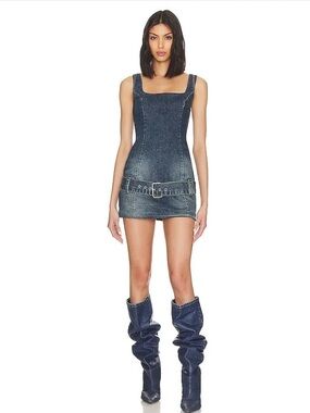 EB Denim Dark Blue Fitted Denim Mini Dress